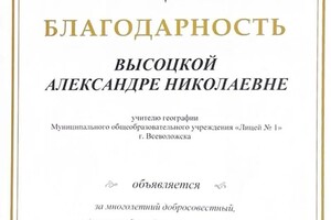 Диплом / сертификат №3 — Высоцкая Александра Николаевна