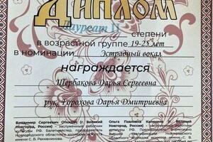 Диплом / сертификат №2 — Щербакова Дарья Сергеевна