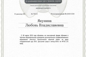 Удостоверение о повышении квалификации 5 марта 2019 — Якунина Любовь Владиславовна