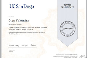 Сертификат Coursera (2017 г.) — Якунина Ольга Игоревна