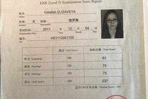 Сертификат HSK — Янина Елизавета Васильевна