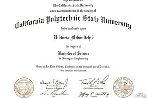 California Polytechnic State University, Bachelor of Science in Aerospace Engineering — Ярушина Виктория Олеговна