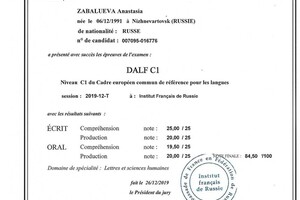 DALF C1 Certificate — Забалуева Анастасия Андреевна