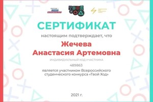 Диплом / сертификат №4 — Жечева Анастасия Артемовна