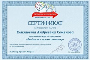 Диплом / сертификат №13 — Семенова Елизавета Андреевна