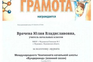 Диплом / сертификат №11 — Врачева Юлия Владиславовна