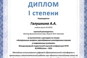 Диплом / сертификат №10 — Галушкина Анастасия Андреевна