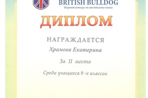Диплом об участии в международном конкурсе по английскому языку — Храмова Екатерина Олеговна