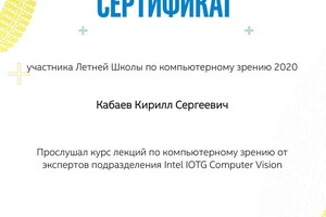 Сертификат о прохождении летней школы Intel. — Кабаев Кирилл Сергеевич