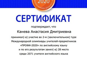 Диплом / сертификат №552 — Канева Анастасия Дмитриевна