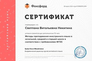 Диплом / сертификат №4 — Никитина Светлана Витальевна