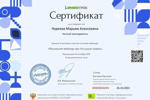 Диплом / сертификат №4 — Нуреева Марьям Алексеевна