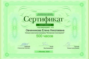 Диплом / сертификат №7 — Овчинникова Елена Николаевна