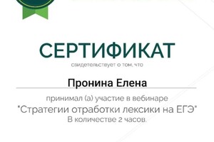 Диплом / сертификат №10 — Пронина Елена Васильевна