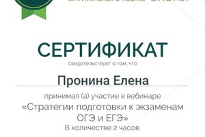 Диплом / сертификат №8 — Пронина Елена Васильевна