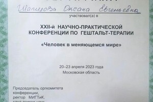 Диплом / сертификат №4 — Шапилова Оксана Евгеньевна