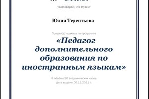 Диплом / сертификат №2 — Терентьева Юлия Максимовна