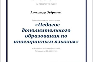 Диплом / сертификат №1 — Зубрилов Александр Вадимович