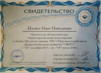 Диплом / сертификат №11 — Малых Иван Николаевич