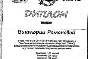 Диплом / сертификат №1 — Романова Виктория Павловна