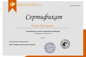 Диплом / сертификат №9 — Волошина Елена Владимировна