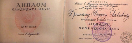 Брянский Борис Яковлевич (Репетитор по химии. Омск): Диплом кандидата наук