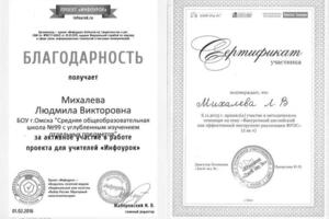 Сертификат участника подтверждает, что Михалева Л. В 6.11.2015 г. приняла участие в методическом семинаре на тему... — Михалева Людмила Викторовна