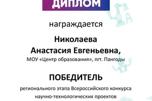 Диплом / сертификат №1 — Николаева Анастасия Евгеньевна