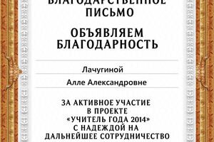 Благодарность — Лачугина Алла Александровна