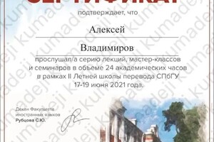 Диплом / сертификат №27 — Владимиров Алексей Эдуардович