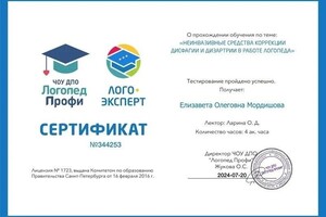 Диплом / сертификат №18 — Мордишова Елизавета Олеговна