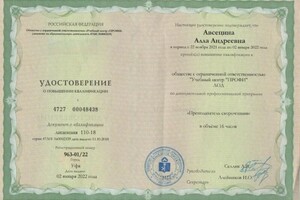 Авсецина Алла Андреевна — Диплом / сертификат №17