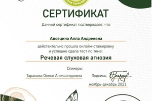 Диплом / сертификат №21 — Авсецина Алла Андреевна