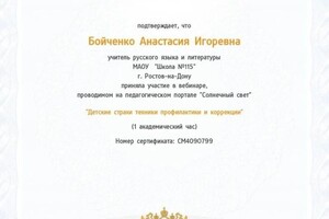 Бойченко Анастасия Игоревна — Диплом / сертификат №1