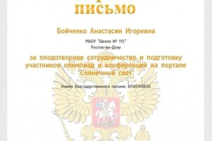 Бойченко Анастасия Игоревна — Диплом / сертификат №3