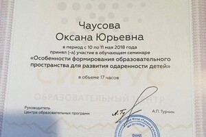 Чаусова Оксана Юрьевна — Диплом / сертификат №5