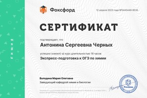 Диплом / сертификат №8 — Черных Антонина Сергеевна