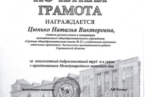 Диплом / сертификат №4 — Цюнько Наталья Викторовна