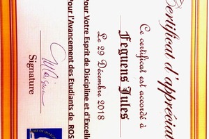 Certificate of honor at the university Roscli as Teacher French and English — ФЕГЕНС Жюль Фегенс