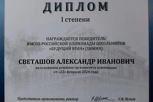 1 место в перечневой олимпиаде по химии в РОСТГМУ, победа моего ученика — Хегай Екатерина Борисовна