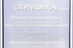 Юницкая Ирина Анатольевна — Диплом / сертификат №7
