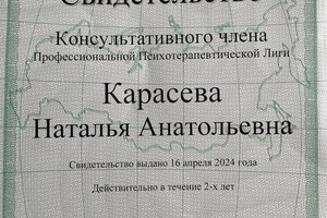 Карасева Наталья Анатольевна — Диплом / сертификат №1