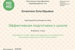 Коченгина Элла Юрьевна — Диплом / сертификат №1