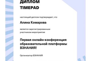 Диплом / сертификат №2 — Комарова Алина Александровна