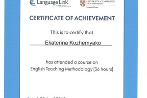 диплом о повышении квалификации в методическом центре Language Link 2012 - 36 часов — Кожемяко Екатерина Васильевна