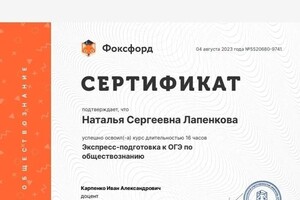 Диплом / сертификат №25 — Лапенкова Наталья Сергеевна