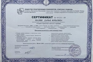 Малик Дарья Юрьевна — Диплом / сертификат №1