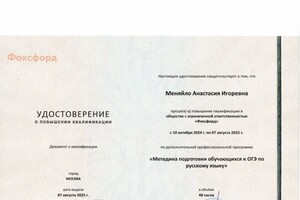 Меняйло Анастасия Игоревна — Диплом / сертификат №2