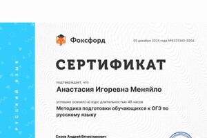 Меняйло Анастасия Игоревна — Диплом / сертификат №5