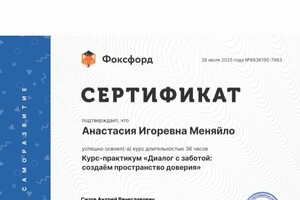 Меняйло Анастасия Игоревна — Диплом / сертификат №6